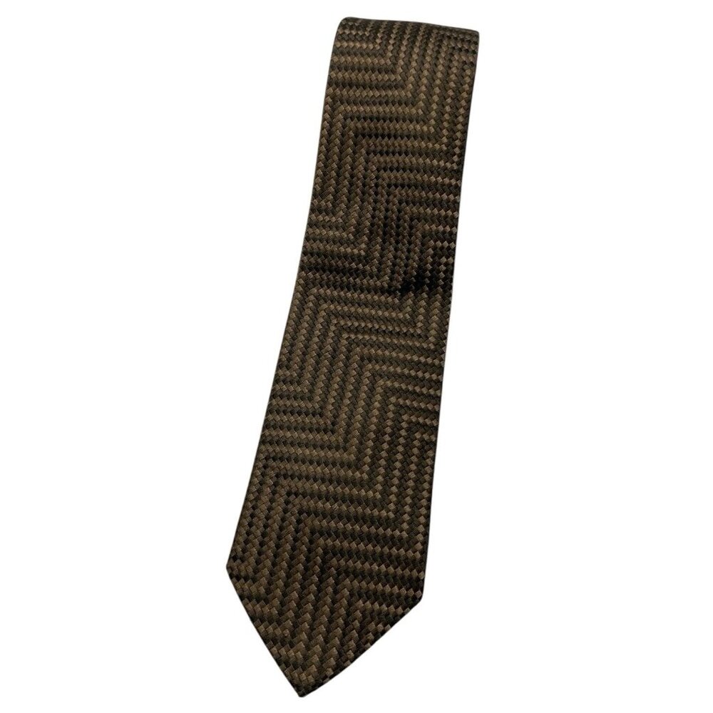RICHARD JAMES Men's 100% Silk Necktie LUXURY Tie Brown Geometric W:3.6" EUC